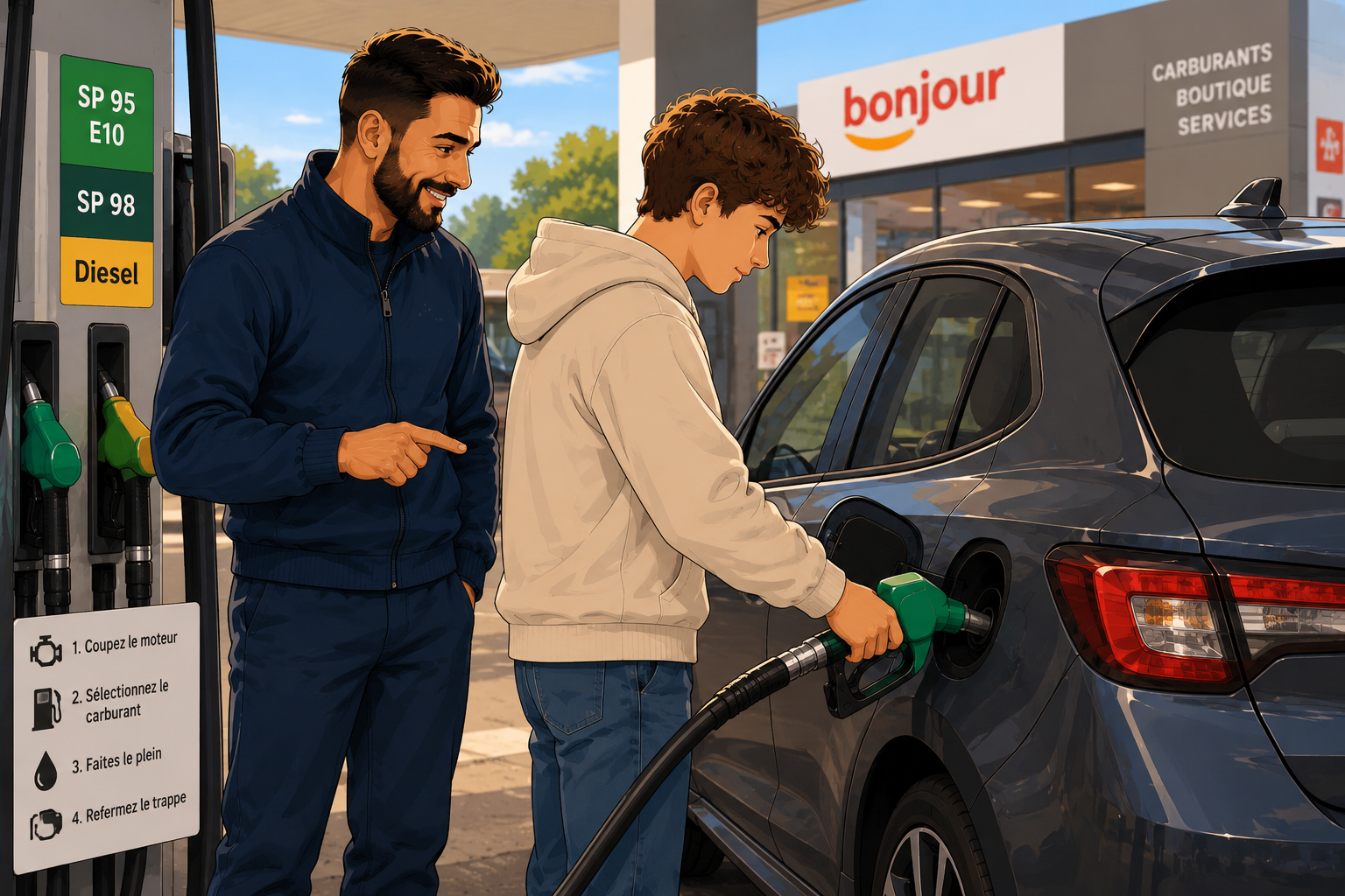 Moniteur expliquant les gestes pratiques autour du véhicule